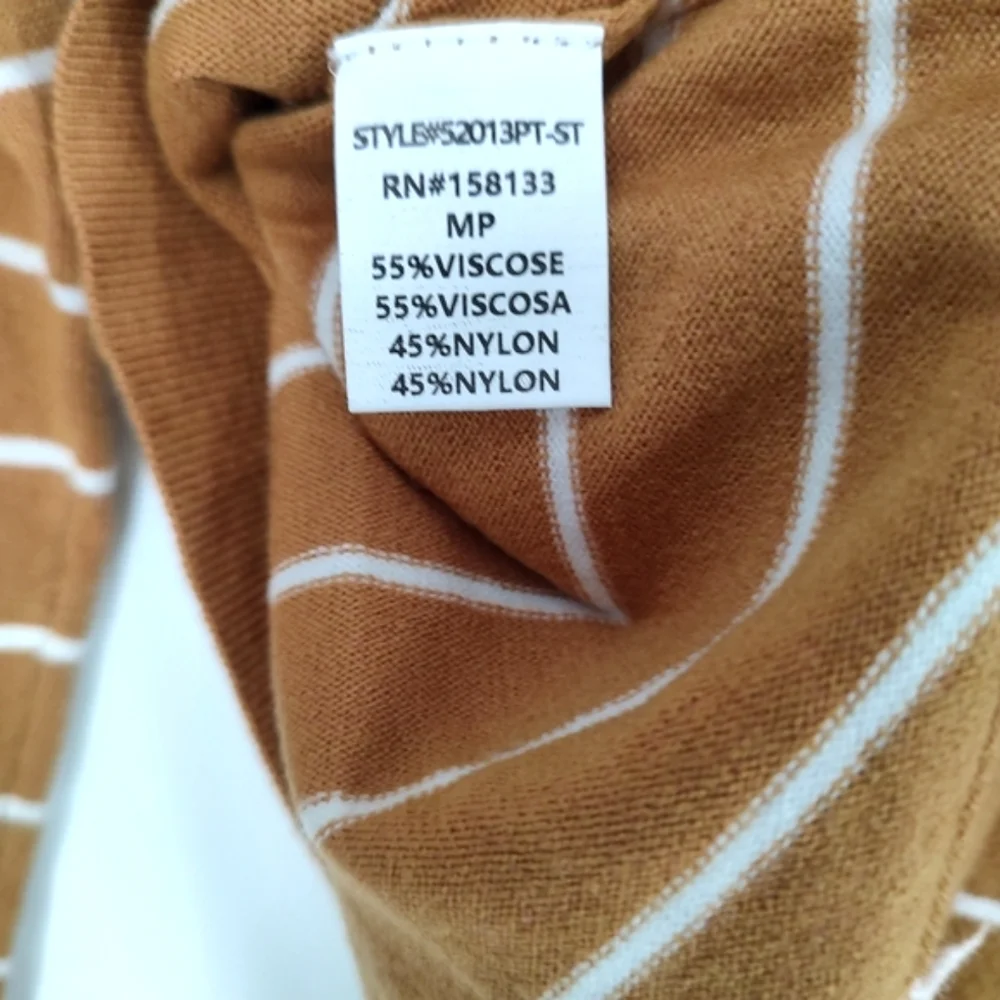 Pink Clover Women's Long Sleeve Brown White Striped Pullover Size MP